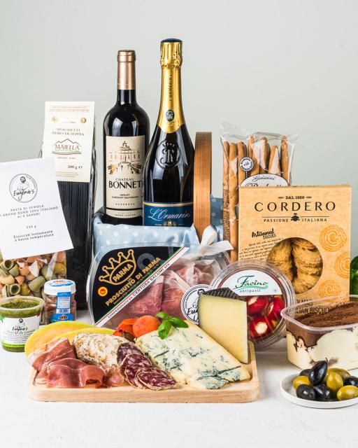 Grande gourmet box with Chateau Bonnet red wine and L'Ormarins sparkling wine