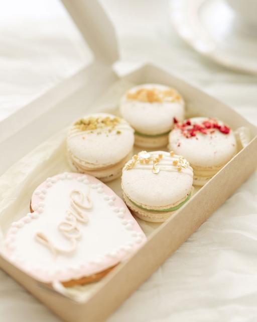 Macarons and heart giftbox